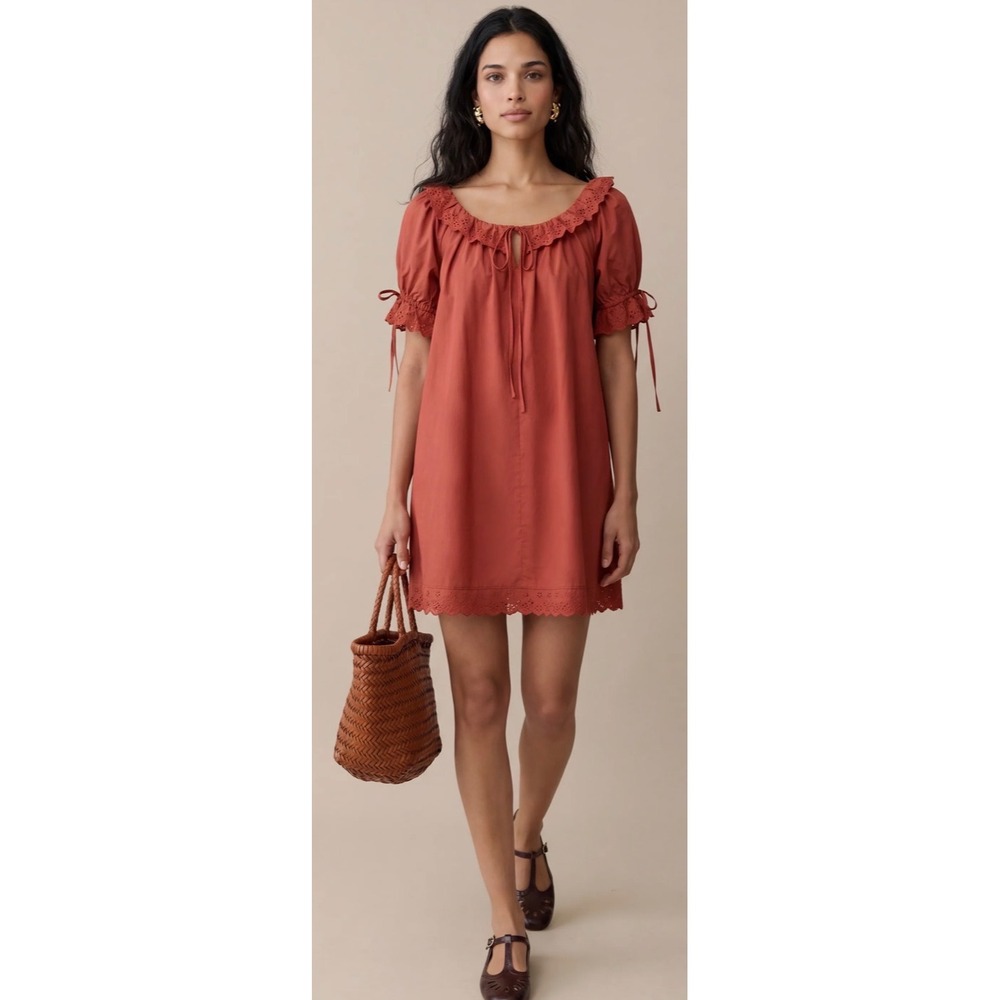 Few Moda Kourt Rust Red Eyelet Lace Cotton Babydoll Mini Dress XL K25WDRS04100